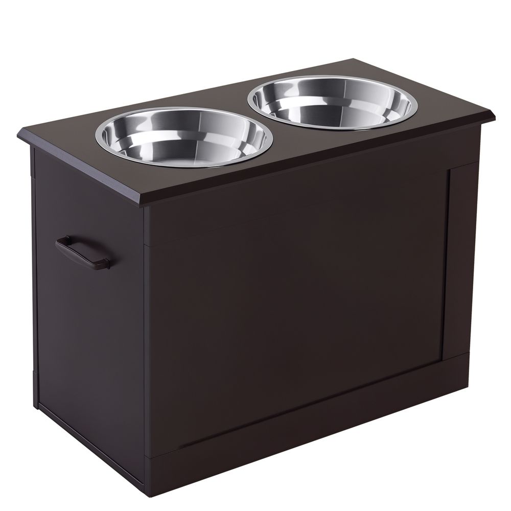 Porte-gamelles surélevé chien chat coffre rangement bols inox 2l 60x30x41cm marron - comfortxl outdoor living