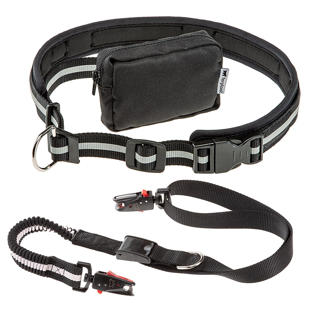 Ferplast ergocomfort freetime laisse pour chien de course, complet avec ceinture et sac de rangement, extrémité élastique, ø