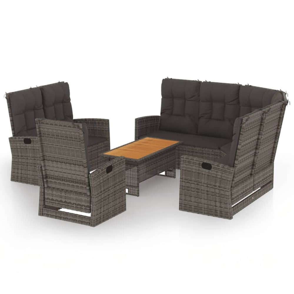 Salon de jardin 4 pcs avec coussins gris résine tressée