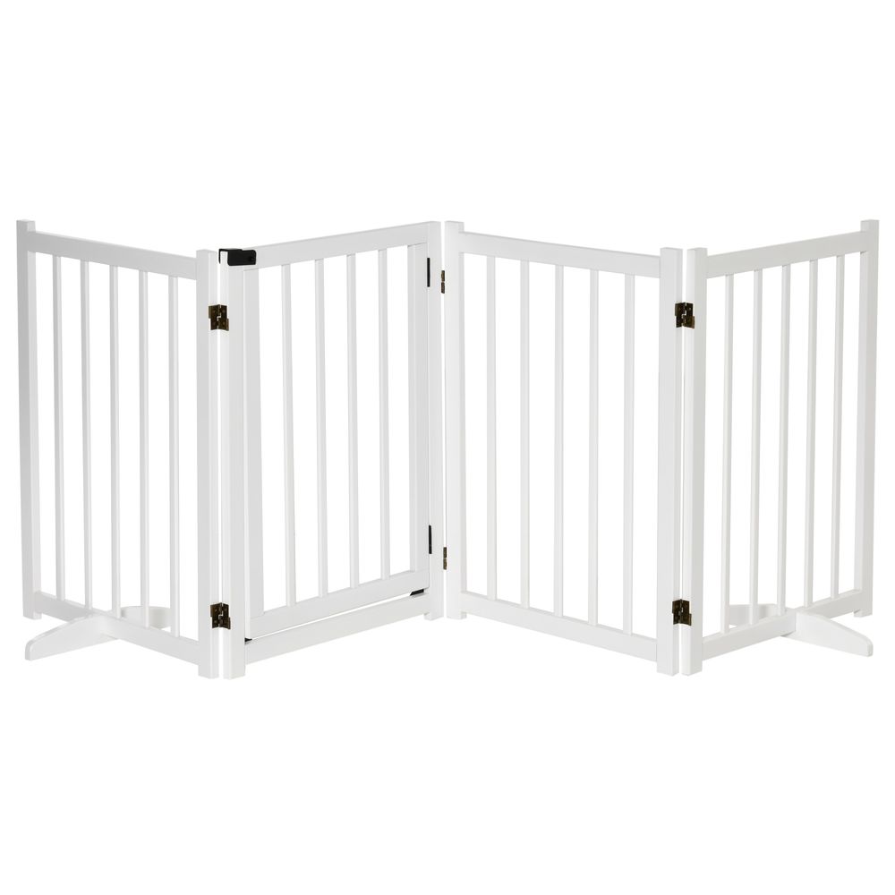 Barrière sécurité 4 panneaux bois pin chien moyen maison porte verrouillable 237x80cm blanc - comfortxl pet living