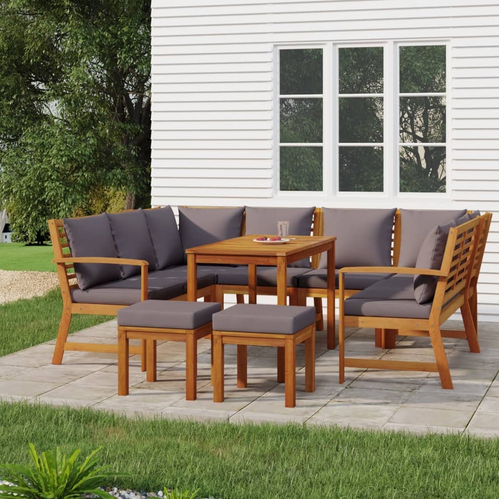 Ensemble à manger de jardin coussins 9 pcs bois acacia
