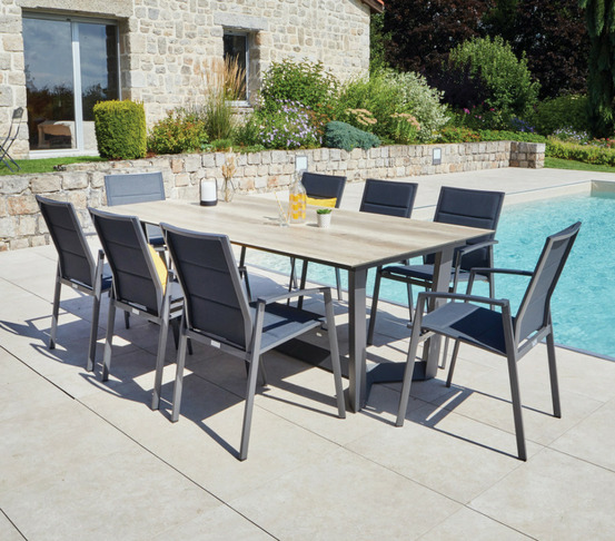 Ensemble table et chaises de jardin - 8 places - chêne doré et nuit anthracite - julinea