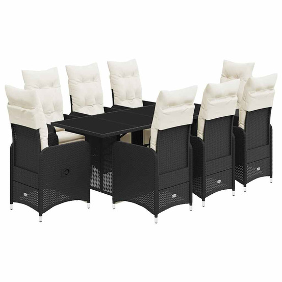 Ensemble de bistro de jardin 9 pcs coussins noir poly rotin