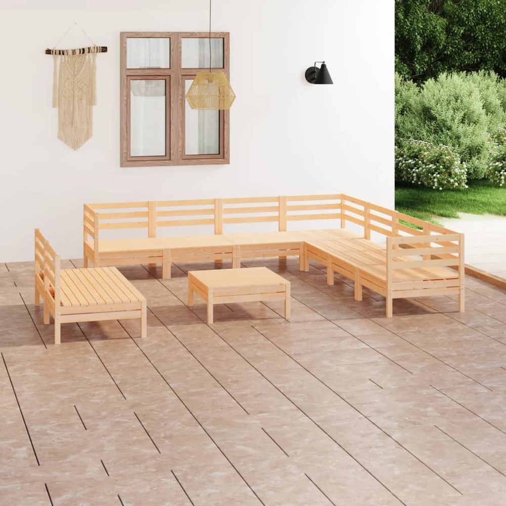 Salon de jardin 10 pcs bois de pin massif