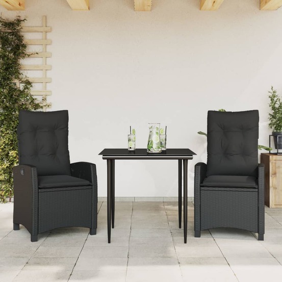 Ensemble à manger de jardin avec coussins 3 pcs noir