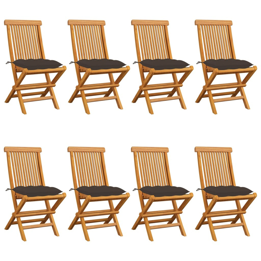 Chaises de jardin et coussins taupe lot de 8 bois teck massif