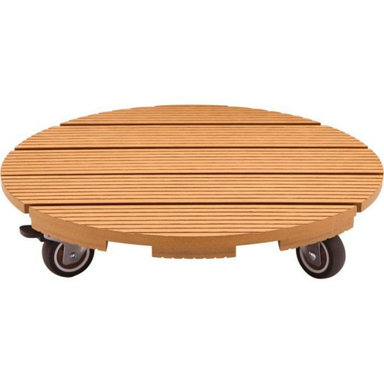 Support de pot a roulettes - - wpc - h8,6 x ø38 cm - 4 roulettes - bois
