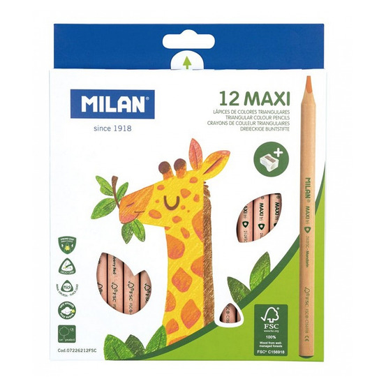 Boîte de crayons de couleur maxi en bois fsc - 12 couleurs triangulaires