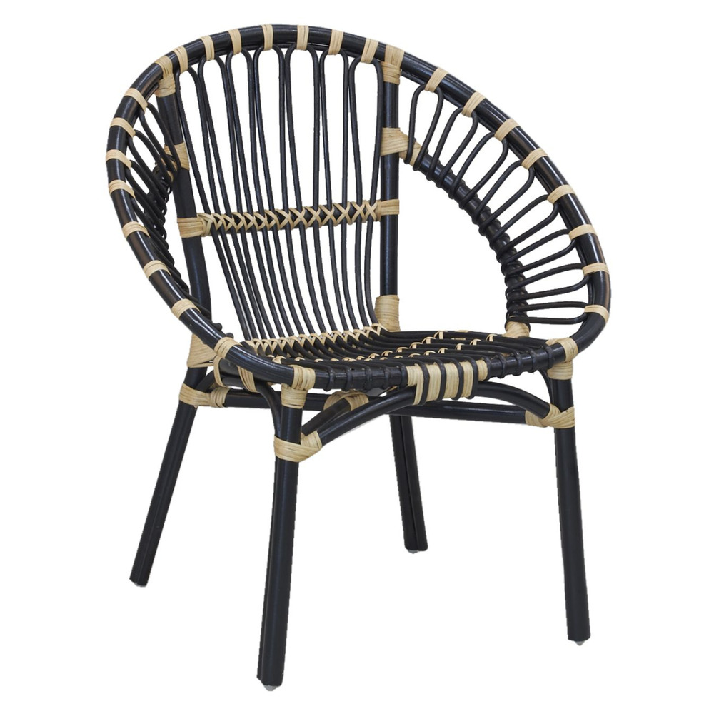 Fauteuil rond en rotin jazz noir