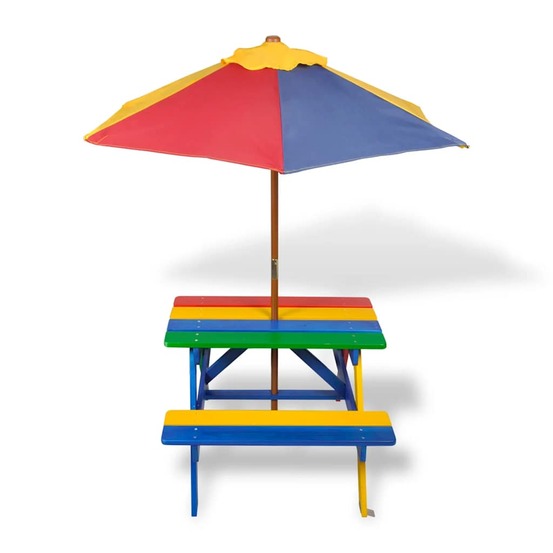 Table et bancs de pique-nique avec parasol pour enfants bois