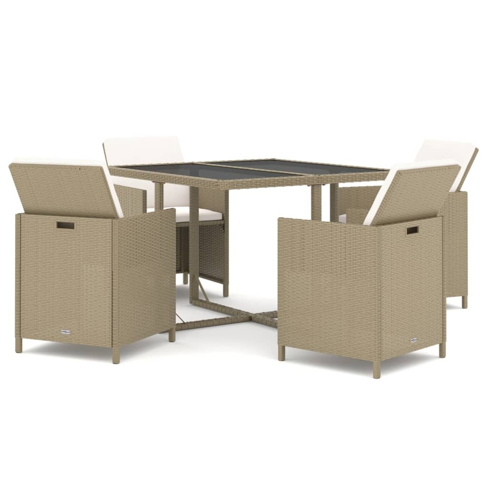 Ensemble à manger de jardin et coussins 5 pcs poly rotin beige