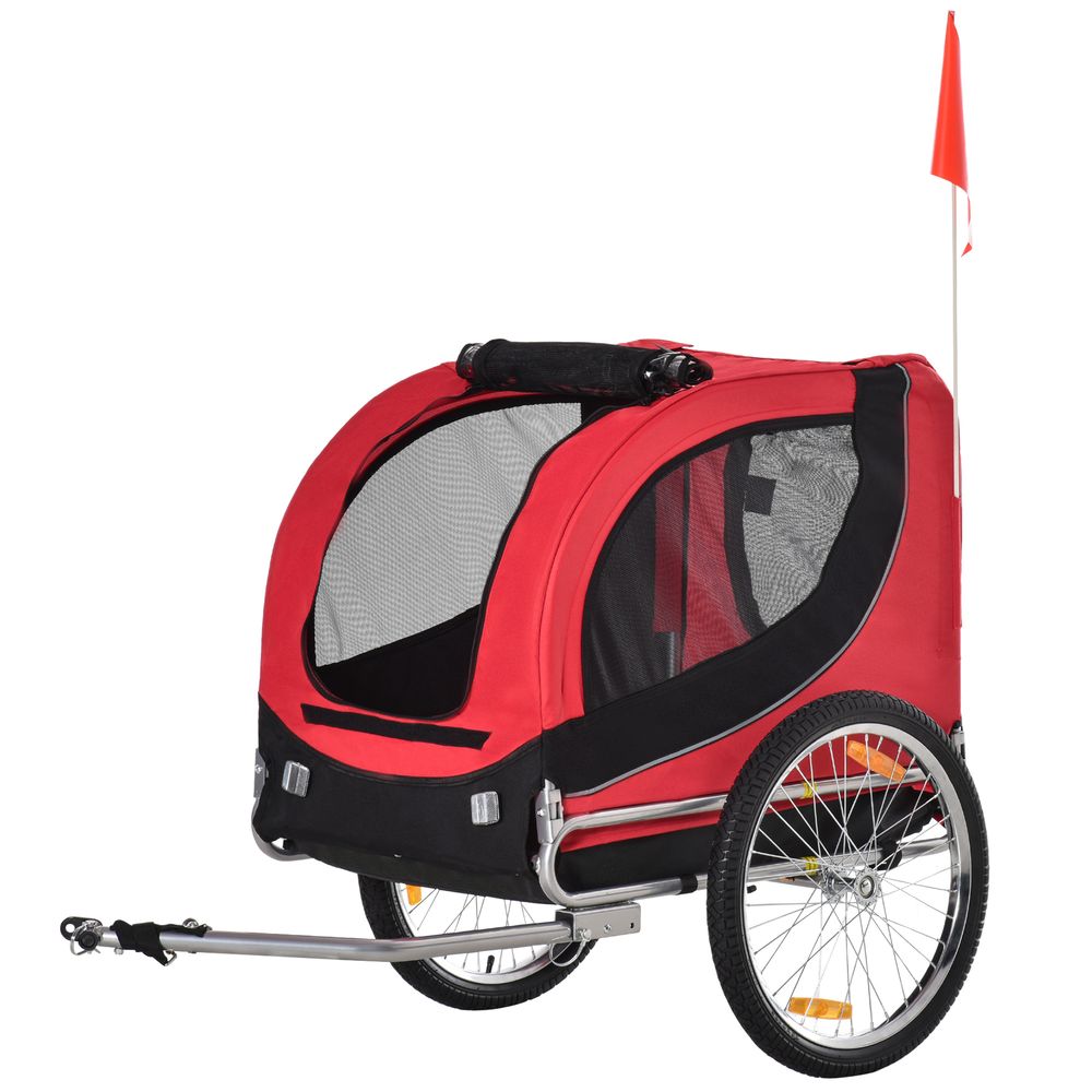 Remorque vélo pour chien tissu oxford acier avec réflecteurs pliable 130x73x90 cm rouge