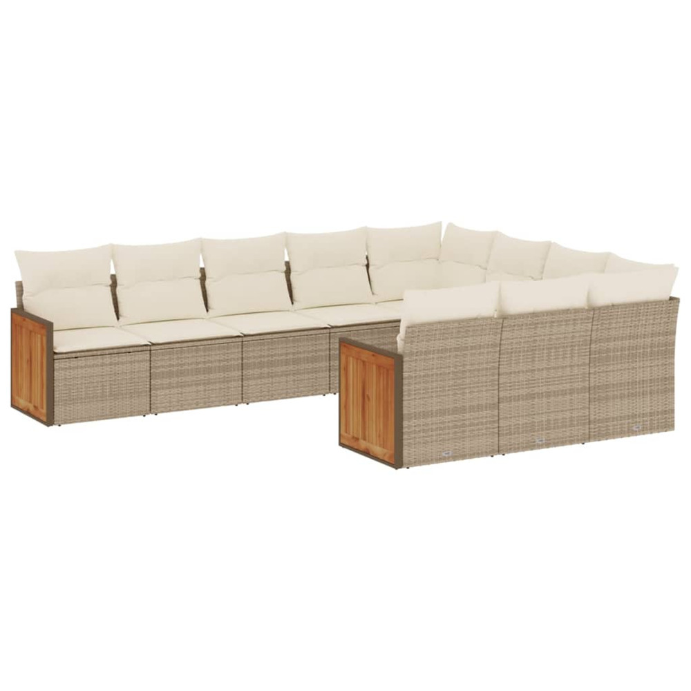 Salon de jardin avec coussins 10 pcs beige résine tressée