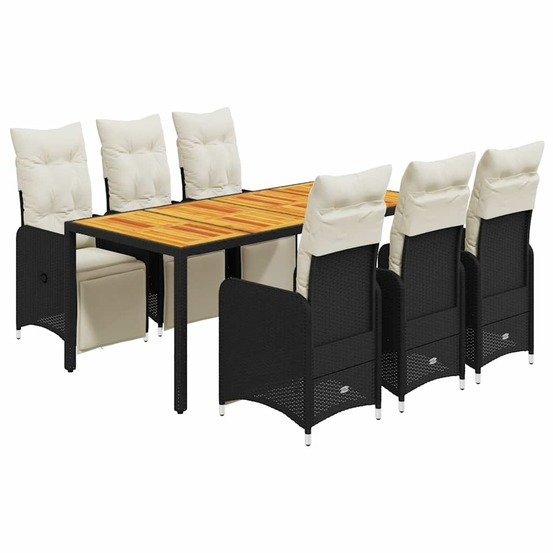 Ensemble de bistro de jardin 7 pcs coussins noir poly rotin