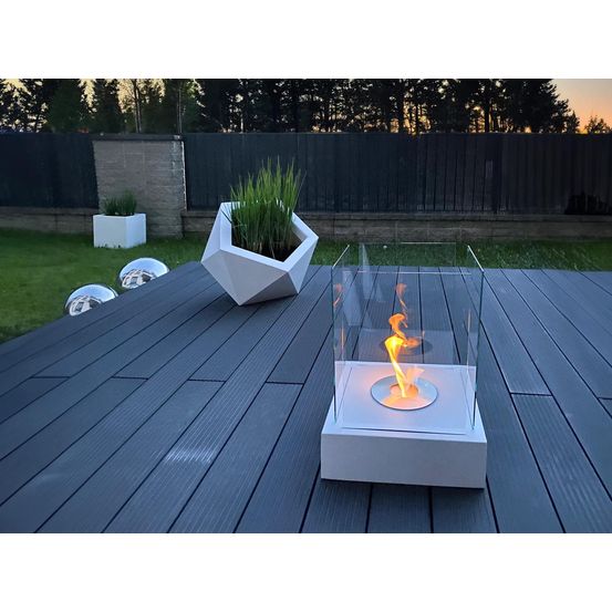 Cheminée bioéthanol sur pied sunset garden 40 x 40 x 52 cm blanc mat avec vitre