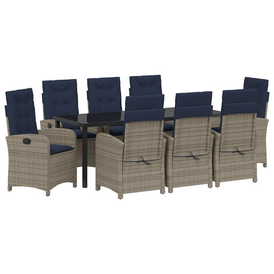 Ensemble de salle à manger pour jardin 9 pcs gris polyrotin
