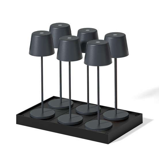 6 lampes led avec plateau de chargement kelly gris metal h38cm