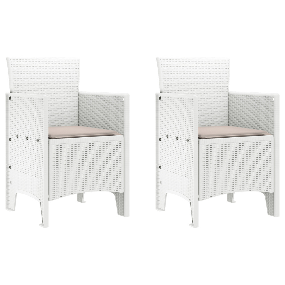 Chaises de jardin avec coussins 2 pcs blanc rattan synthétique