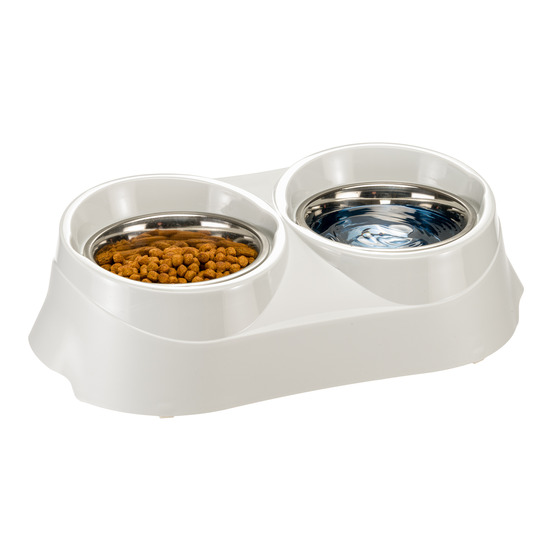 Ferplast support de gamelle pour chien duo feed avec 2 gamelles en acier inoxydable - système de double alimentation, antidérapant