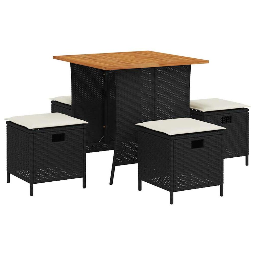 Ensemble à manger de jardin coussins 5pcs noir résine tressée