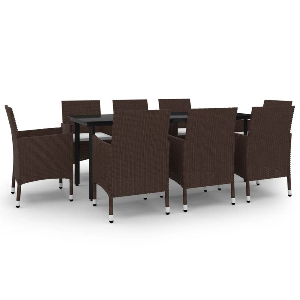 Ensemble à manger de jardin coussins 9 pcs résine tressée verre