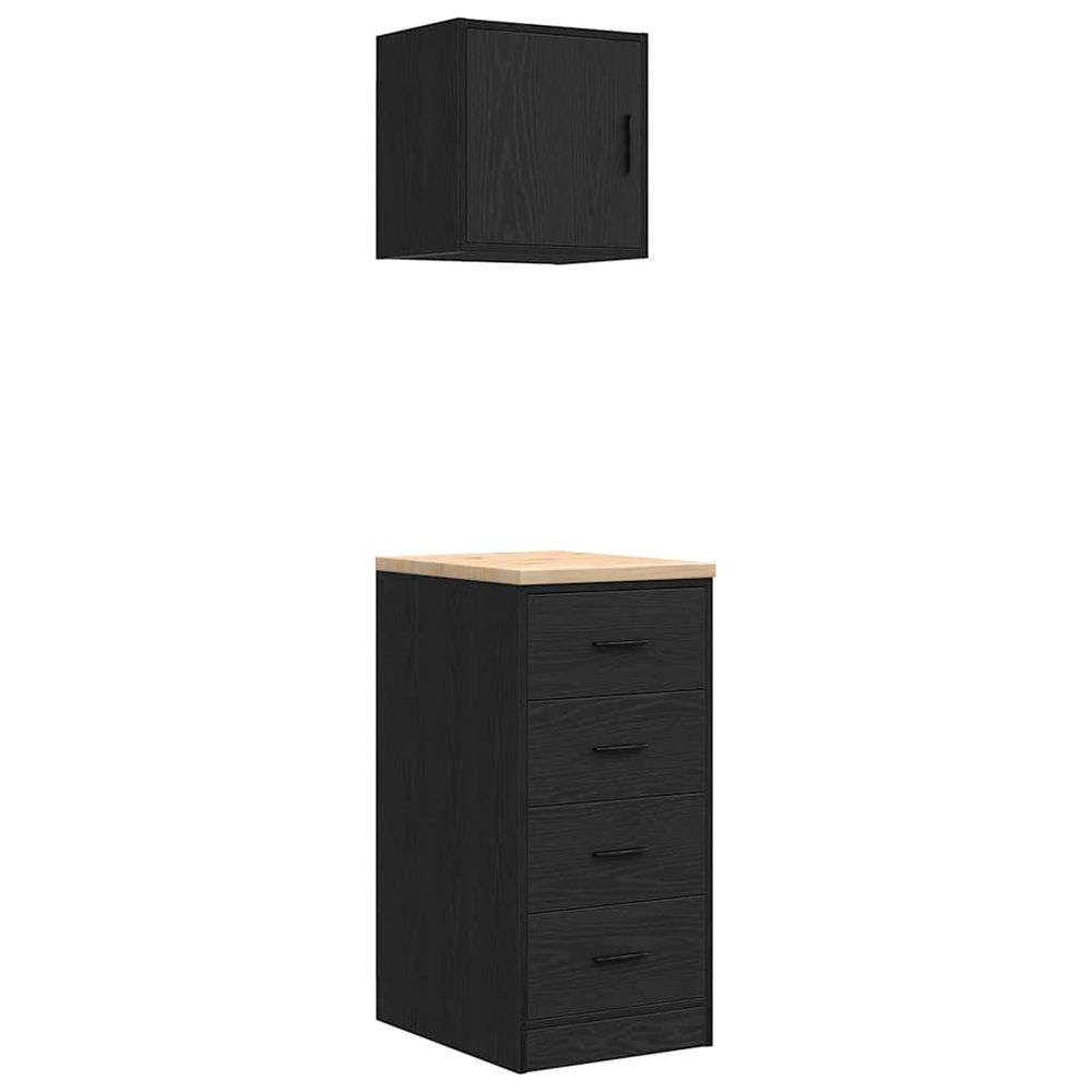 Armoires de garage 2 pcs noir bois d'ingénierie