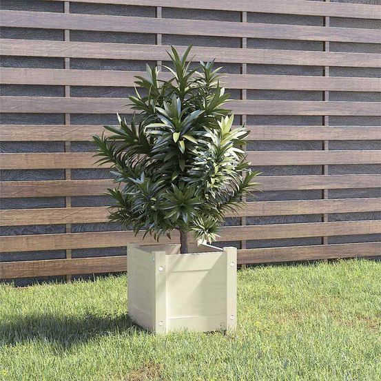 Pot de fleurs carré pin massif pour jardin et terrasse blanc 31x31cm