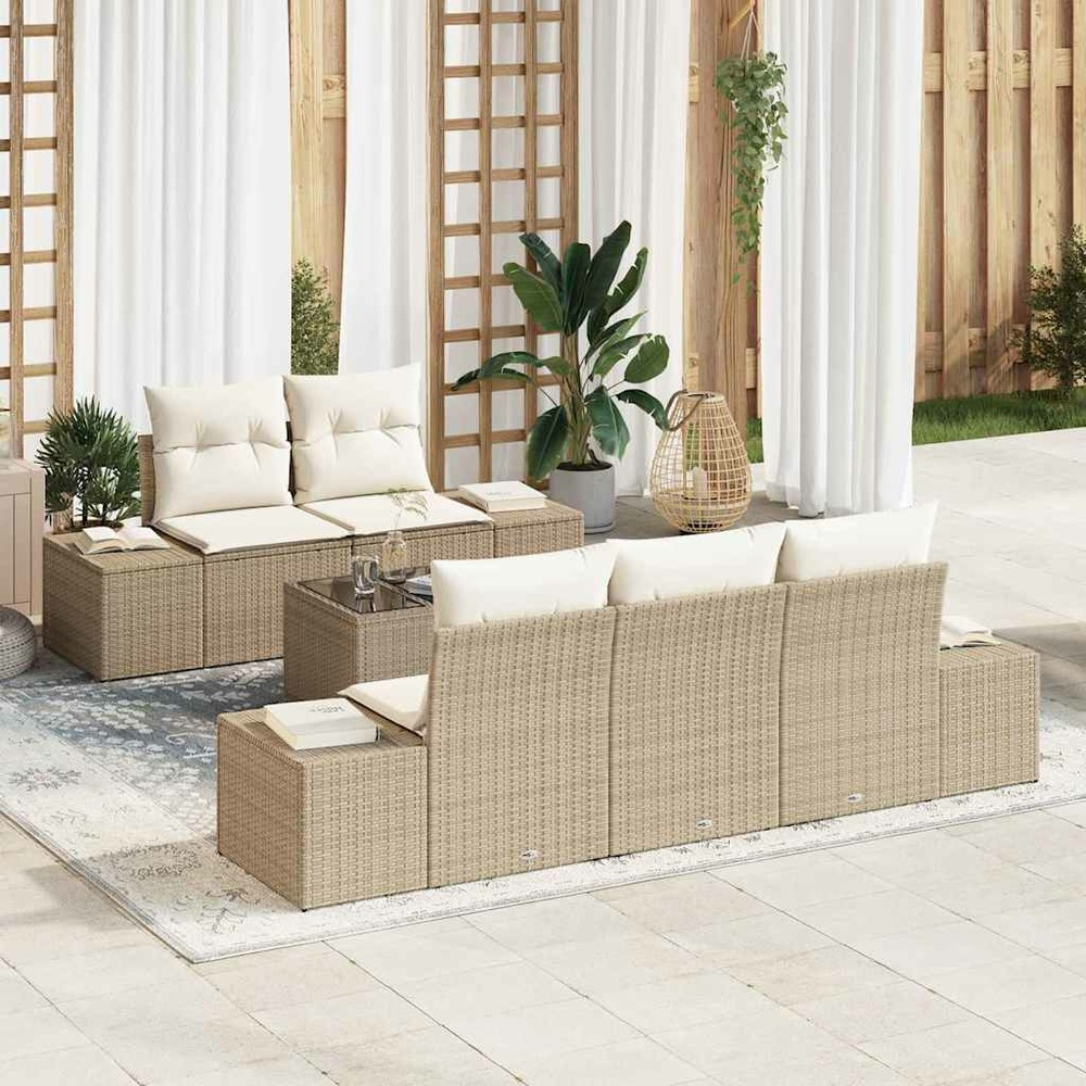 Ensemble de canapé de jardin 6 pcs beige et crème polyrotin