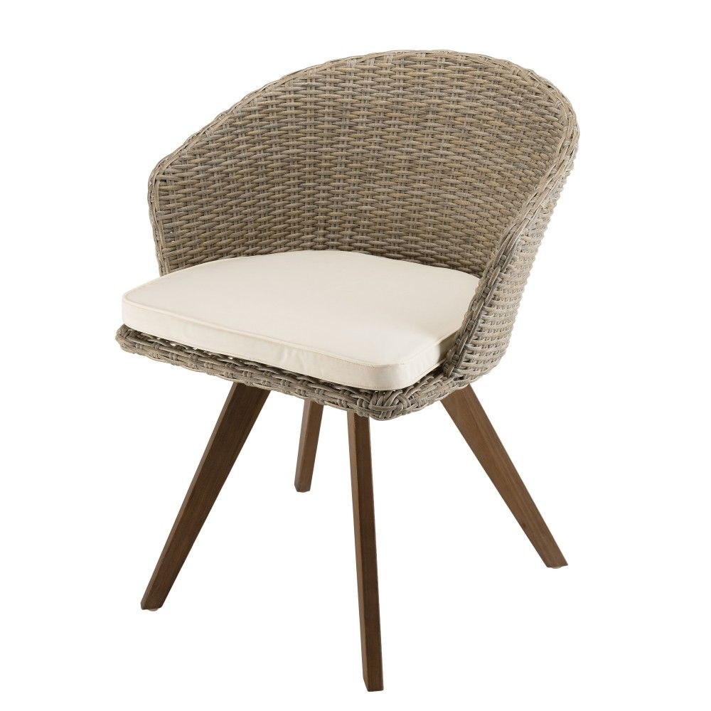 Chaise de jardin rotin synthétique acacia couleur naturelle
