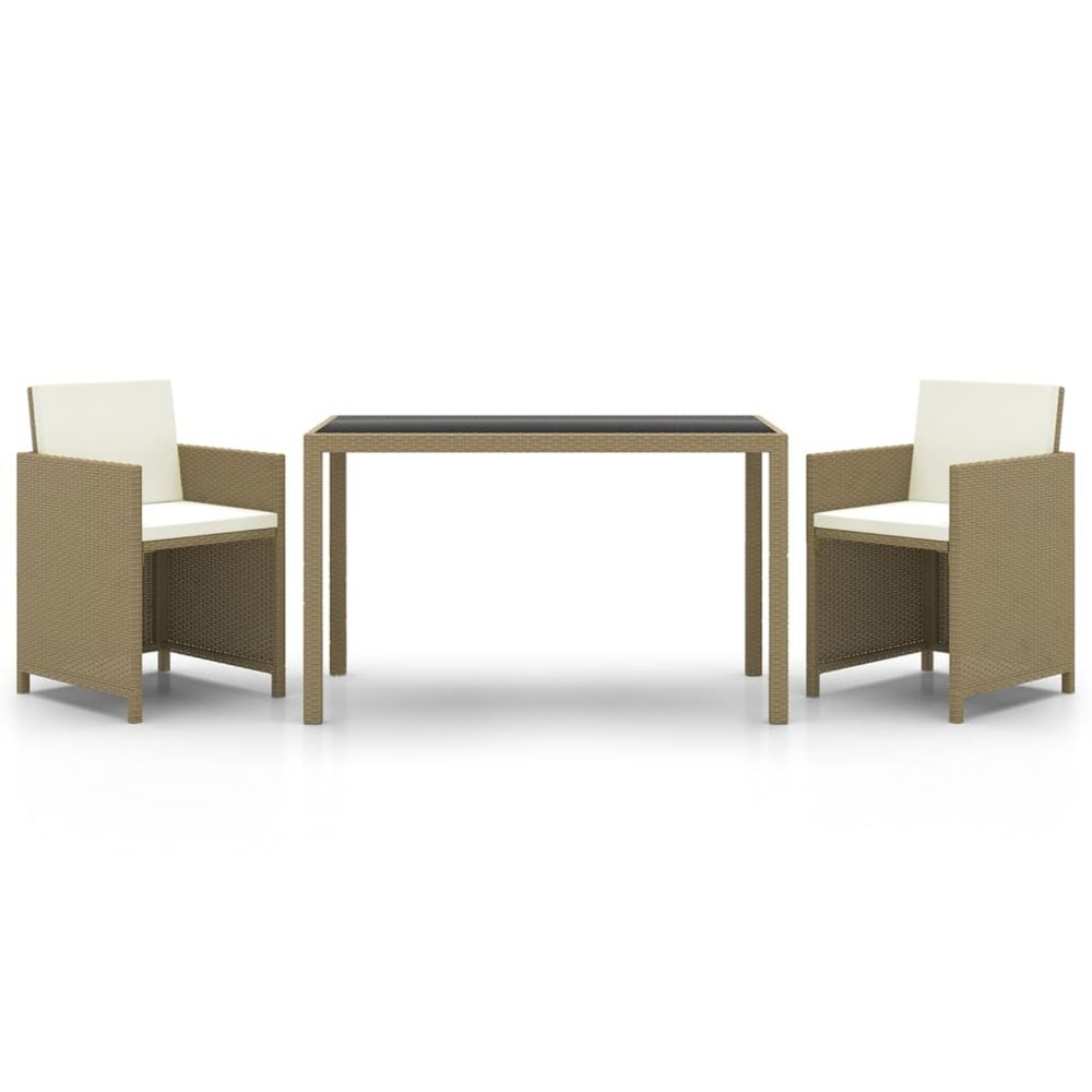 Ensemble à manger de jardin et coussins 3 pcs poly rotin beige