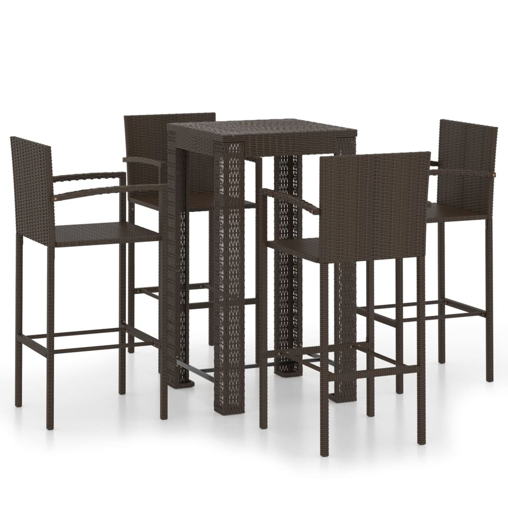 Ensemble de bar d'extérieur 5 pcs accoudoir poly rotin marron