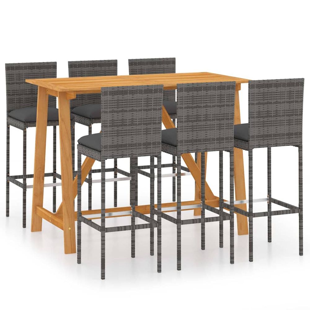 Ensemble de bar de jardin 7 pcs avec coussins gris