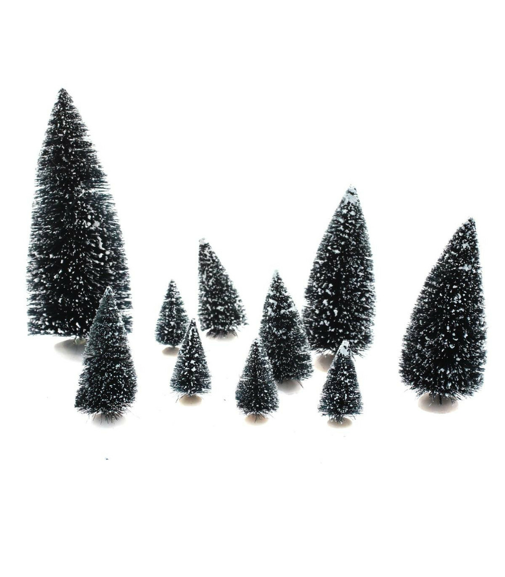 Accessoires pour village de noël set 10 sapins de noël de différentes tailles