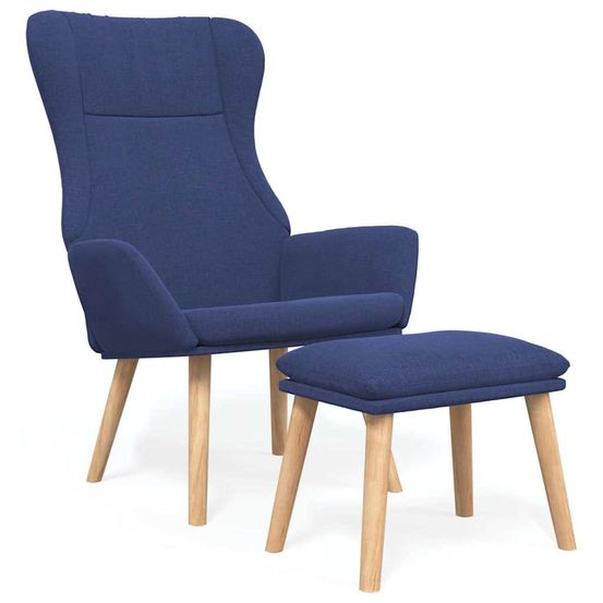 Chaise de relaxation avec repose-pied bleu tissu