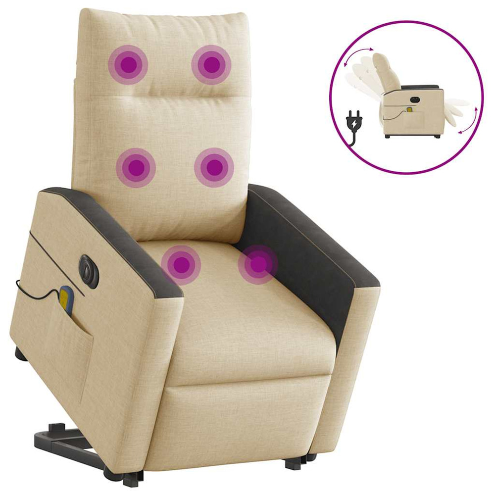 Fauteuil inclinable de massage électrique crème tissu