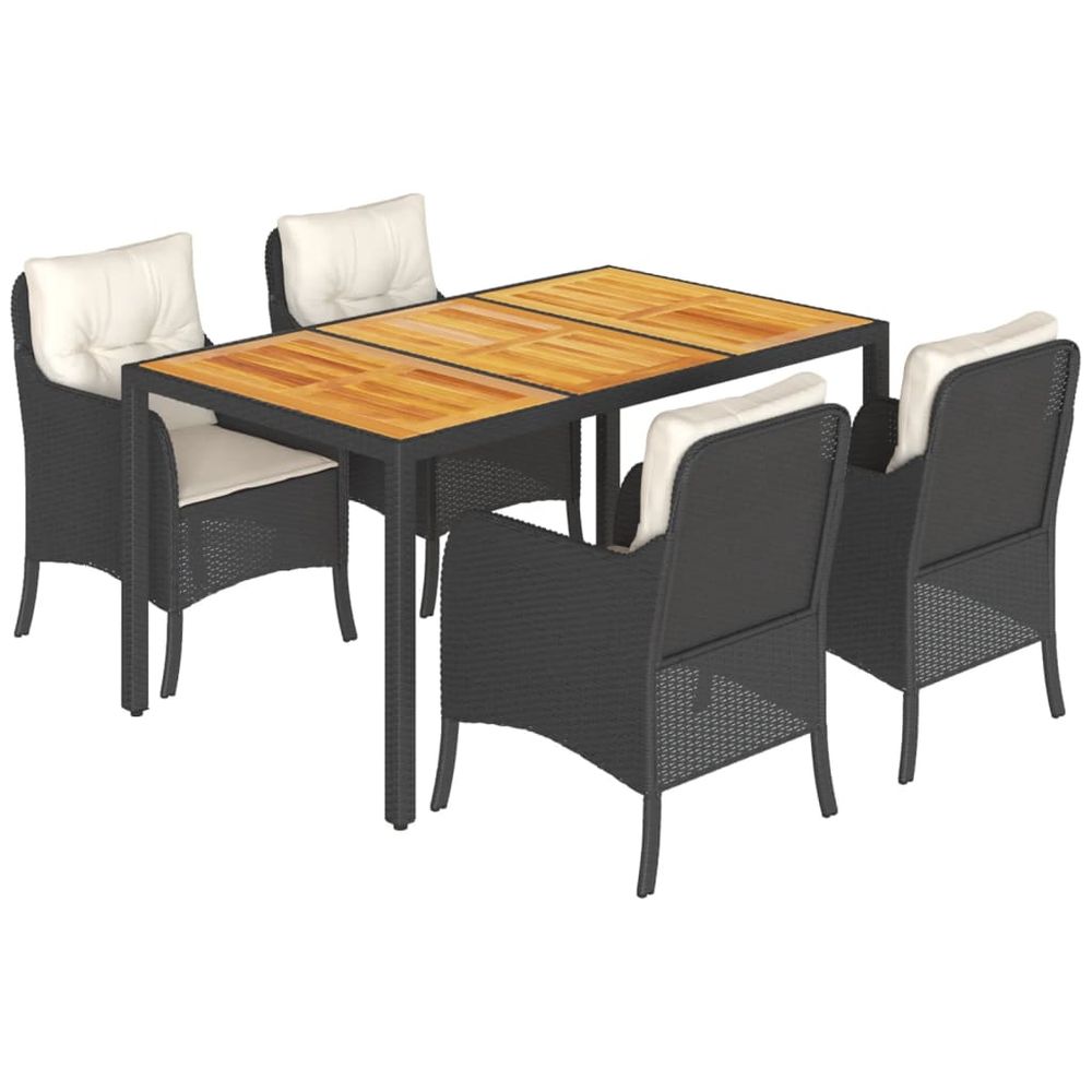 Ensemble à manger de jardin coussins 5pcs noir résine tressée