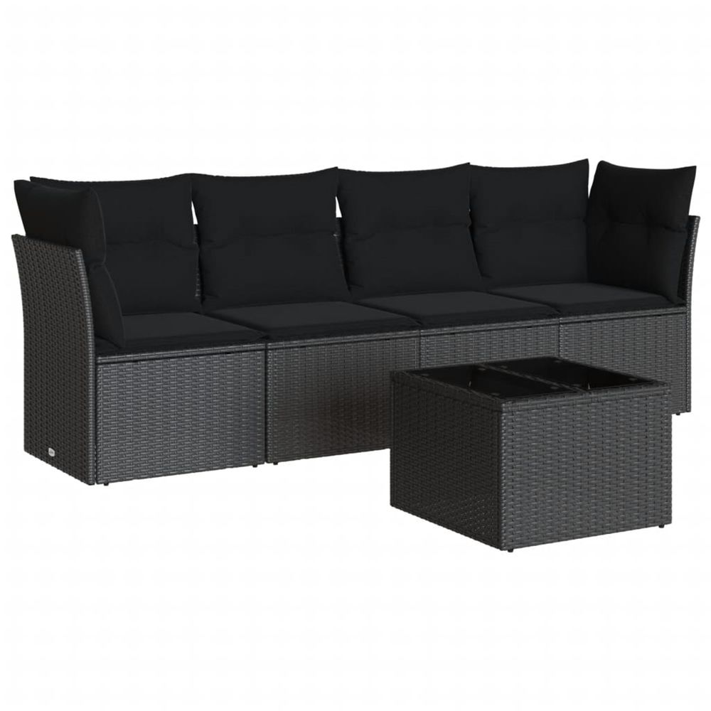 Salon de jardin 5 pcs avec coussins noir résine tressée