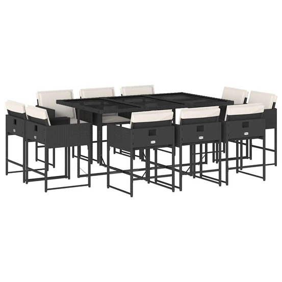 Ensemble à manger de jardin 11 pcs coussins noir résine tressée