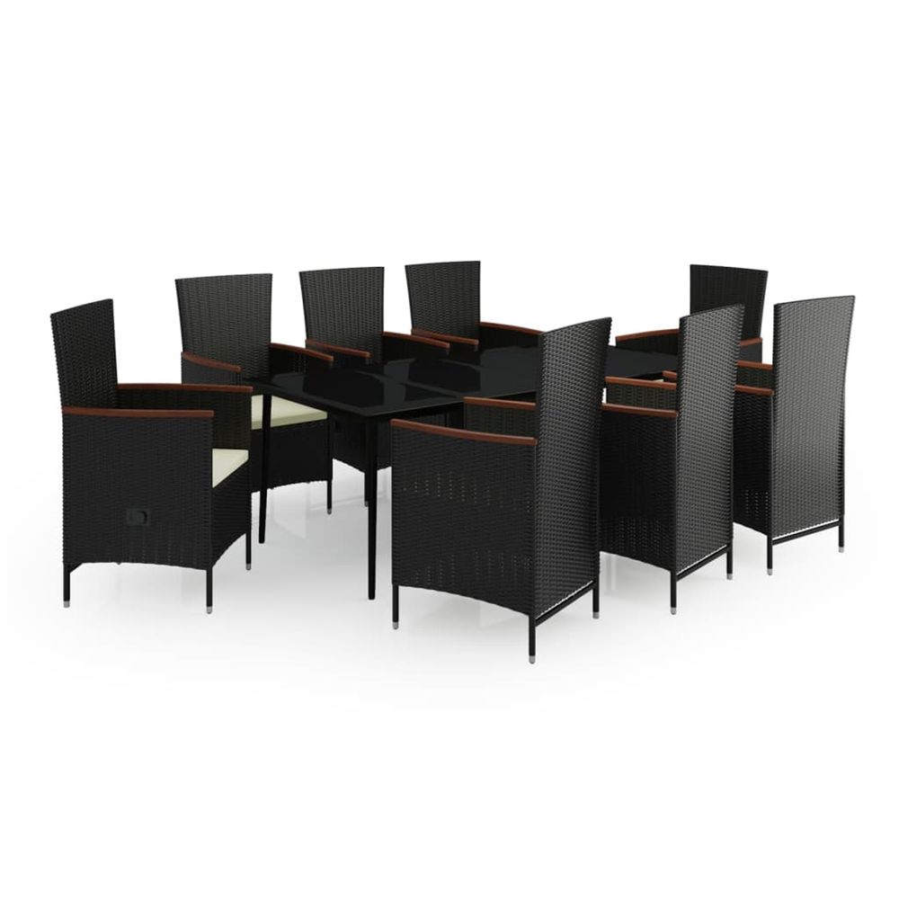 Ensemble à manger de jardin avec coussins 9 pcs noir