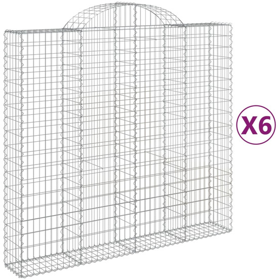 Paniers à gabions arqués 6 pcs 200x50x180/200 cm fer galvanisé