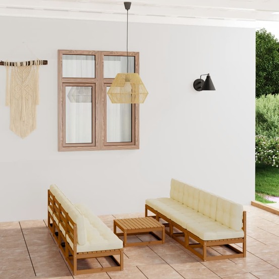 Salon de jardin 9 pcs avec coussins bois de pin massif