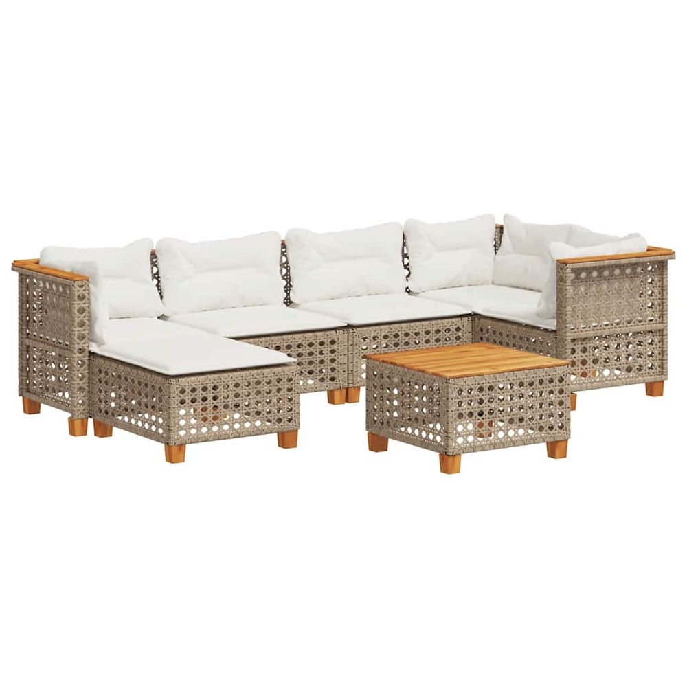 Salon de jardin avec coussins 7 pcs beige résine tressée
