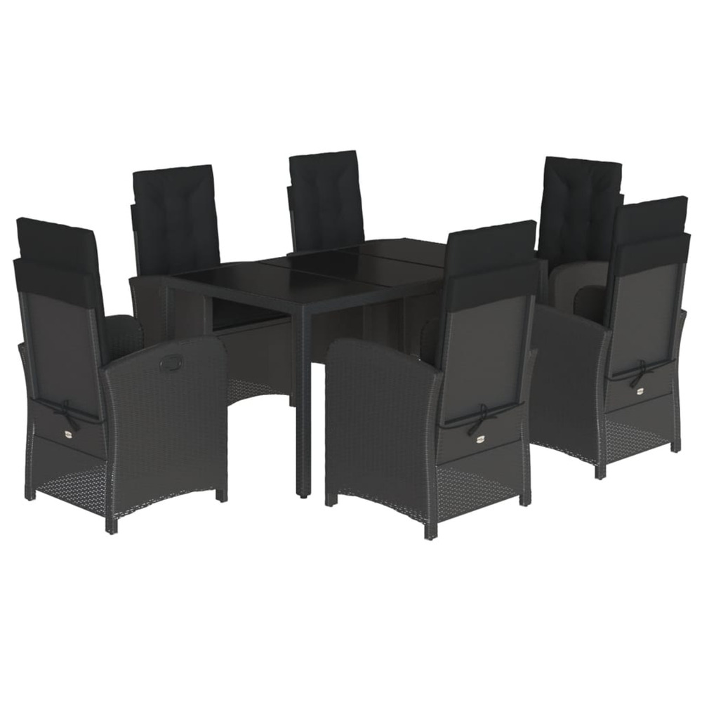 Ensemble à manger de jardin coussins 7pcs noir résine tressée