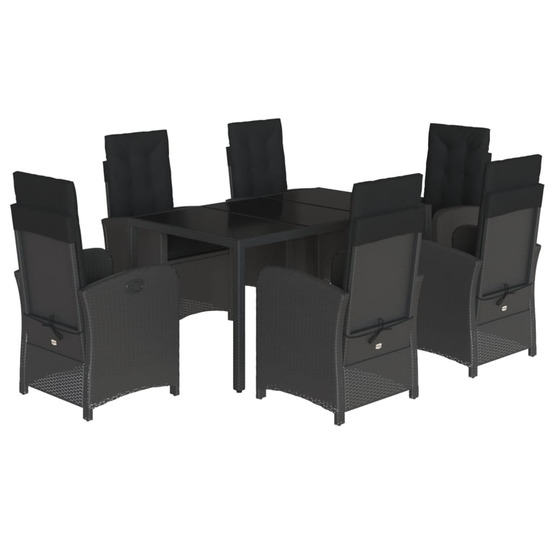 Ensemble à manger de jardin coussins 7pcs noir résine tressée