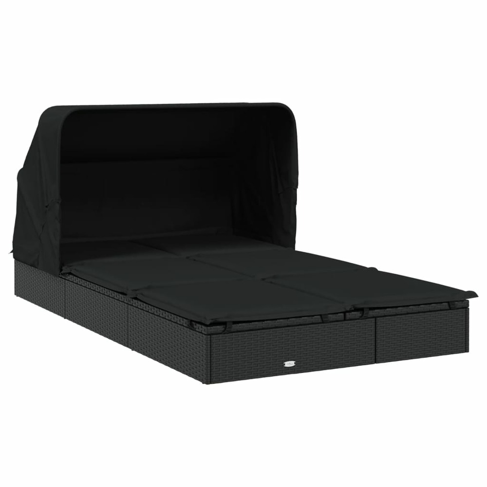 Transat chaise longue 2 places avec toit pliable 213 x 118 x 97 cm noir