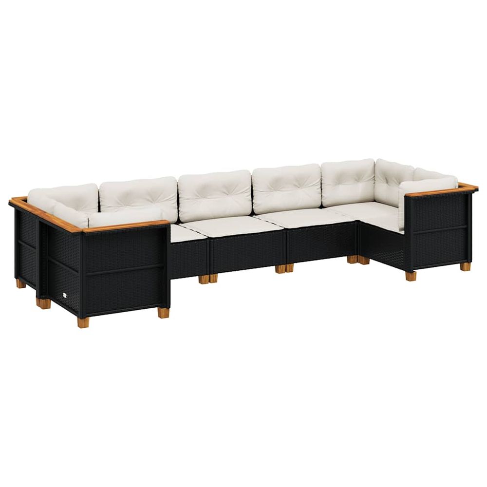 Salon de jardin 7 pcs avec coussins noir résine tressée