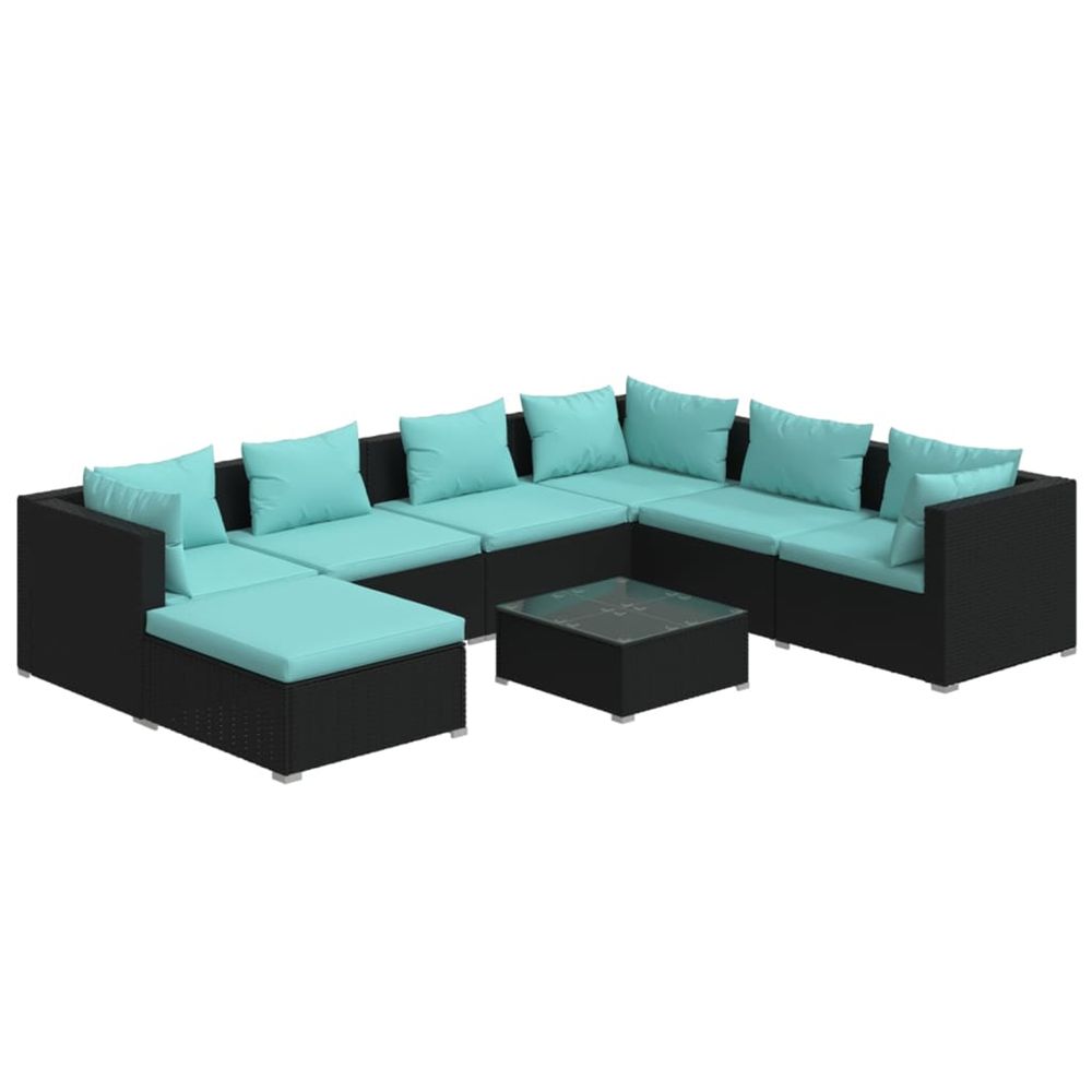 Salon de jardin 8 pcs avec coussins résine tressée noir