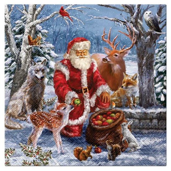 Lot de 20 serviettes en papier pere noel et ses animaux