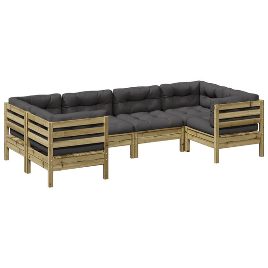 Salon de jardin 6 pcs avec coussins bois de pin imprégné