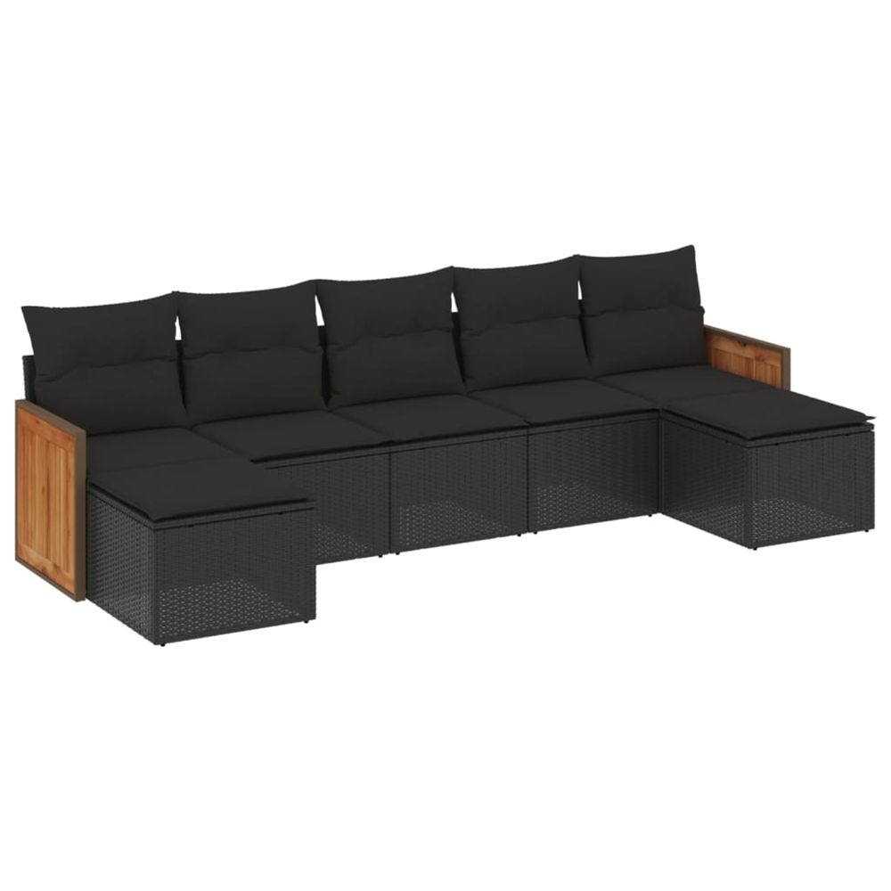 Salon de jardin 7 pcs avec coussins noir résine tressée